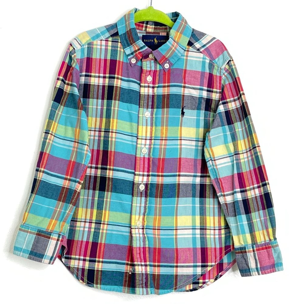Ralph Lauren Boys Multicolor Plaid Long Sleeve Button Down Size 4T